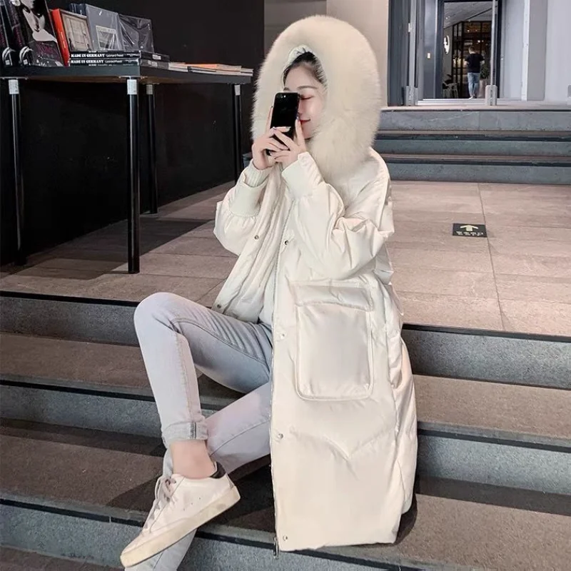 2023 Women White Duck Down Jacket  Latest Korean Female Students Thickened Thermal Knee Length Winter Coat bright face down jacket women s 2021 new winter korean version loose medium length thickened white duck down fashion coat female