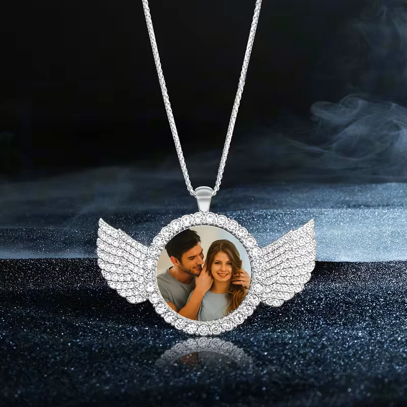 Personalised custom image wing necklace, commemorative gift, suitable for boyfriend's gift, girlfriend's gift, Father's Day gift 4