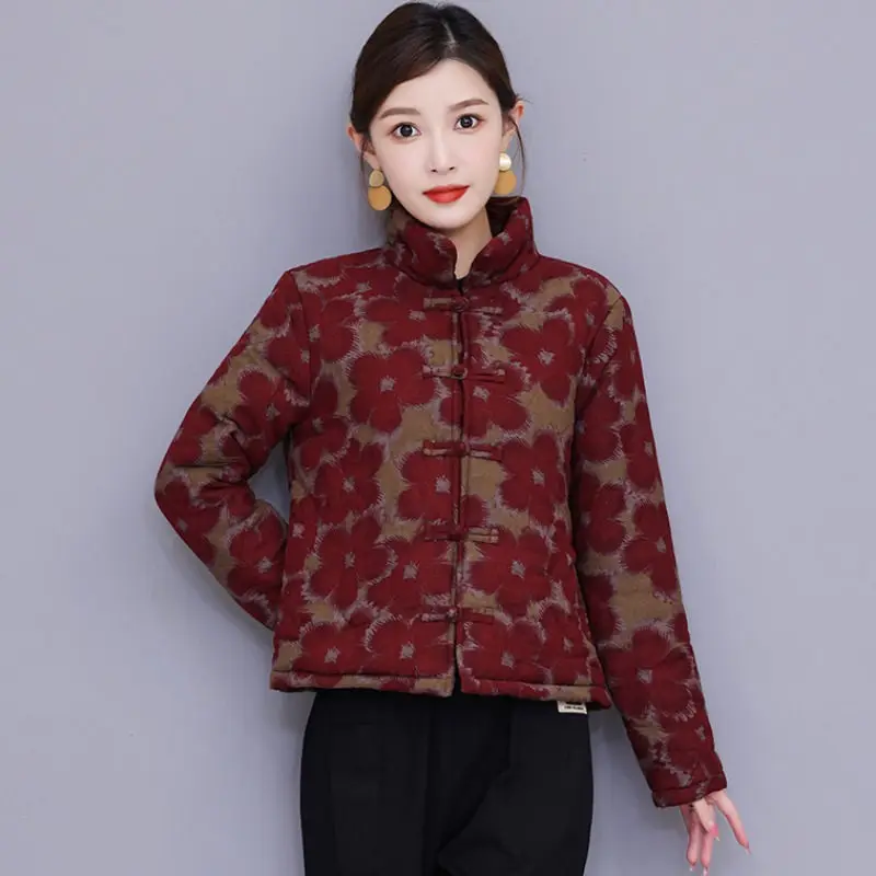 

Printed Outerwear 2022 Winter Middle-Aged And Elderly Mothers Wear Cotton And Linen Padded Jackets Warm Short Quilted Coat T560