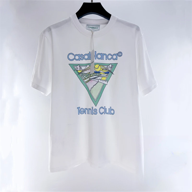 

New Casablanca Tennis Club Letters Print T Shirt Fashion Pure Cotton Short Sleeve Tees Men Women Casual Crewneck T-Shirt