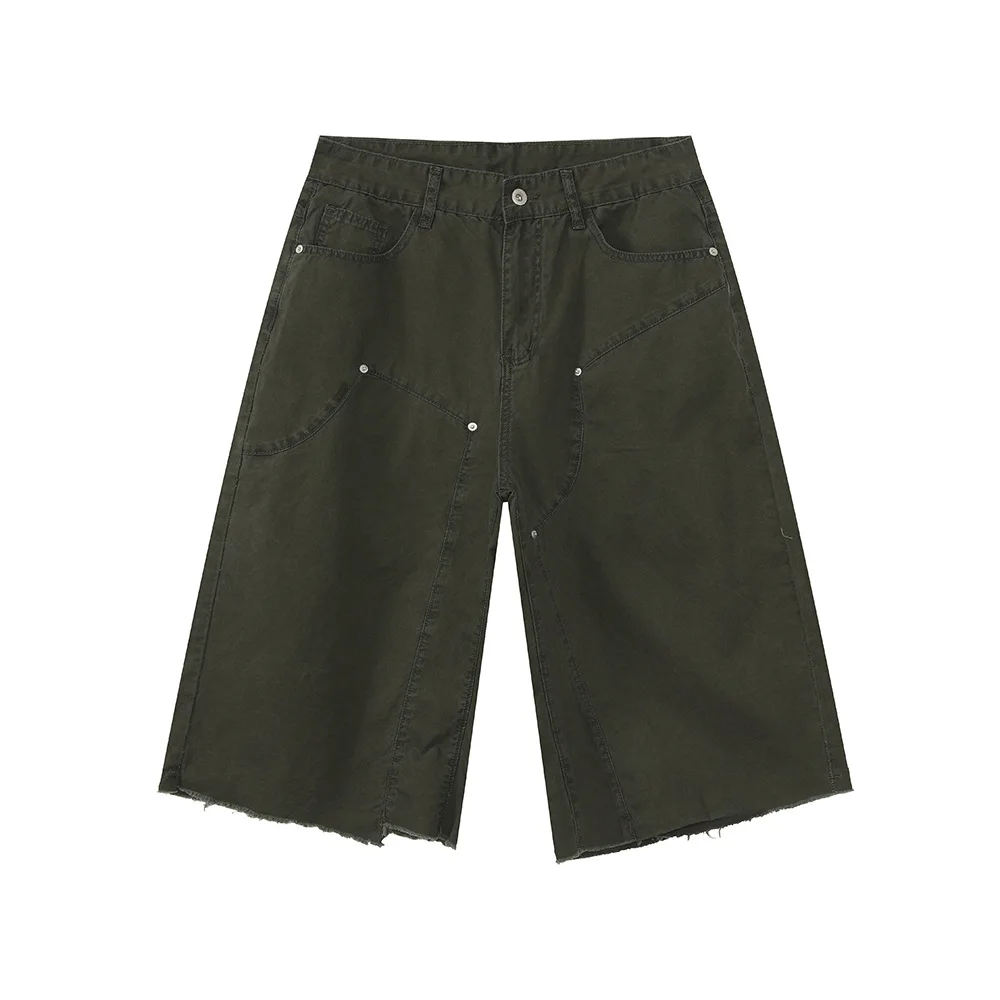 Men's Clothing | Tooling Logging Rough Edge Pure Cotton Loose and Simple Seven-point Denim Casual Pants