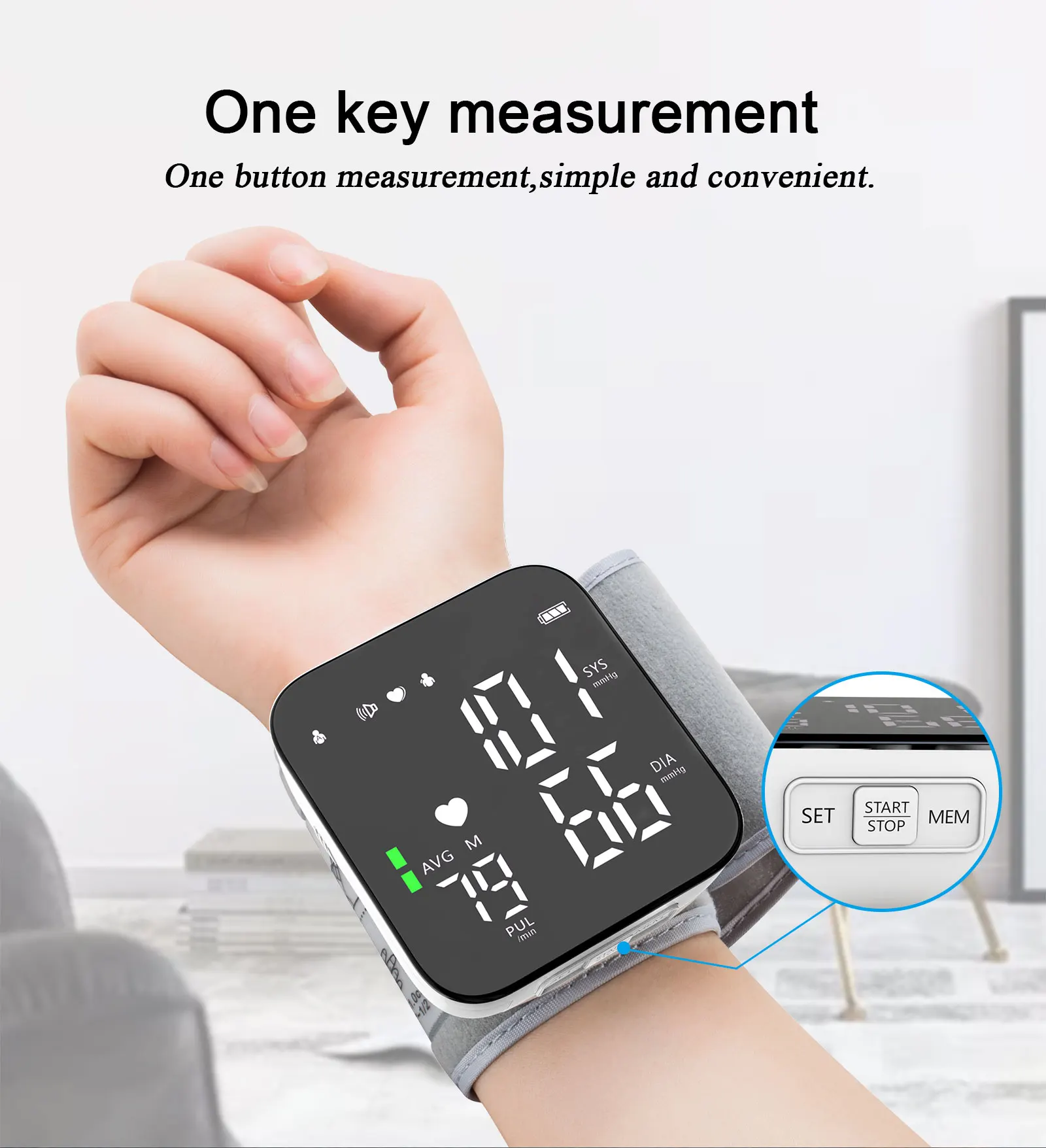 Intelligent Touch LCD Screen Wrist Blood Pressure Monitor Digital Voice Chargeable Heart Rate Household Sphygmomanometer