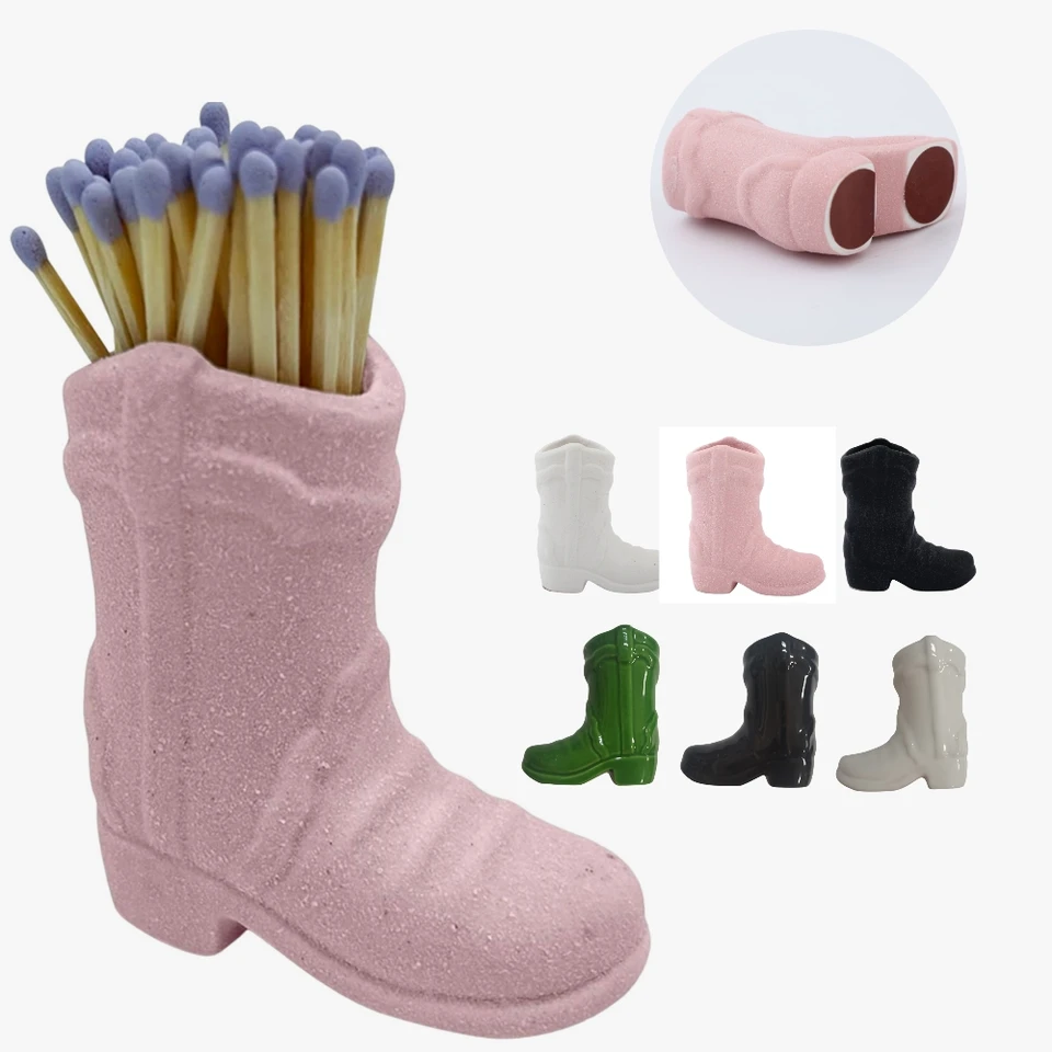 Ceramic Cowboy Boot Match Holder with Striker