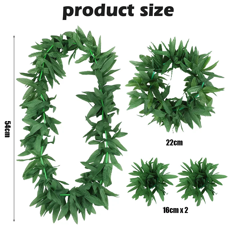 Hawaiian Party Artificial Leaves Wreath Garland Necklace Headband Bracelet for Summer Tropical Birthday Party Decoration Wedding