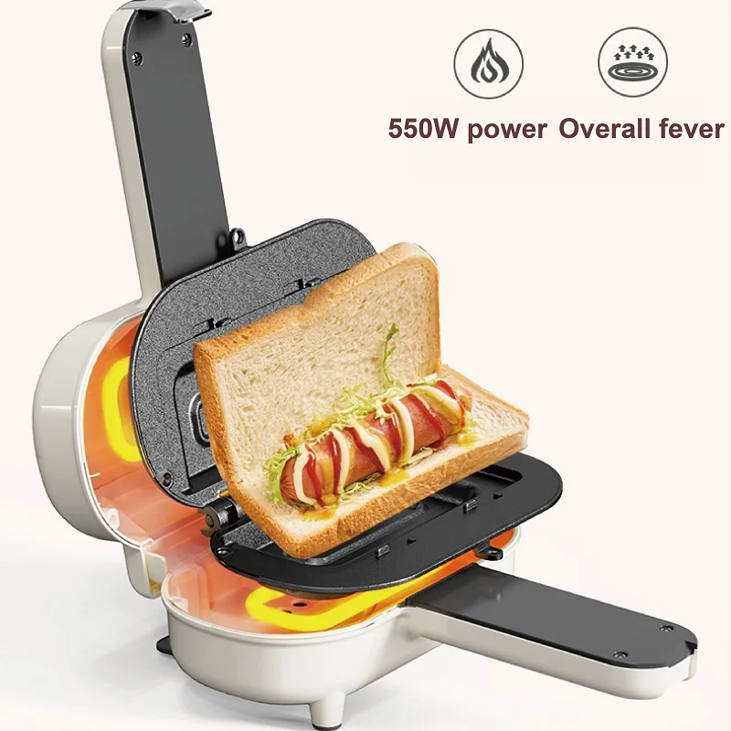 220V Mini Panini Breakfast Machine Non-stick Sandwich Machine Double-sided Heating Bread Machine Multi Toaster Auto Edge Sealing 4