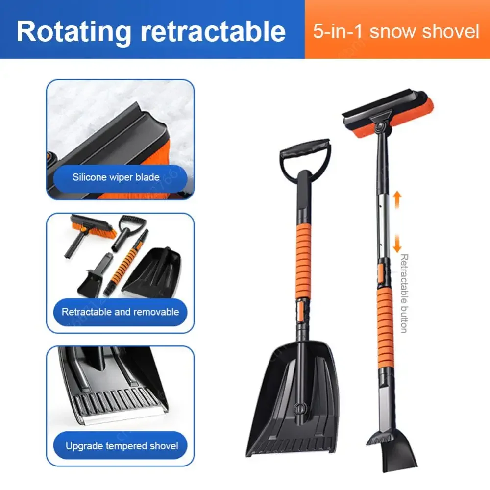 Portable Snow Shovel Detachable Car Snow Glass Remover Retractable Ice Scraper Remover Flexible Adjustable Car Wash Accessories