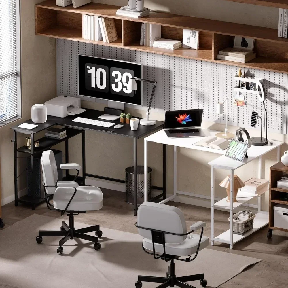 L Shaped Computer Desk with Reversible Side Storage Shelves, Small Corner Desk for Small Space Home Office, PC Desk for Bedroom 4