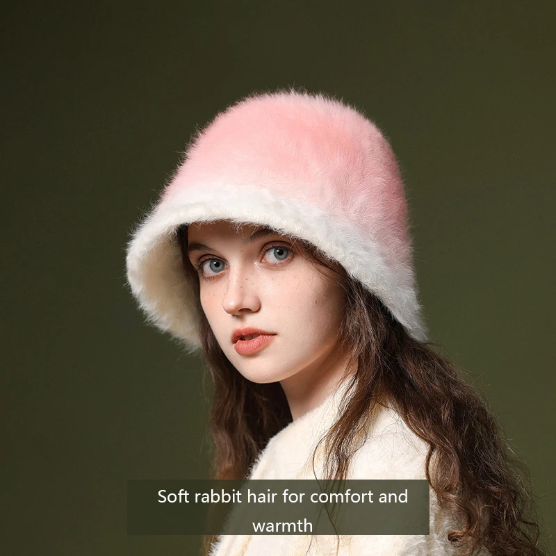 

1PC Imitation Lamb Wool Bucket Hat Autumn Winter Fuzzy Fashion Warm Fisherman Hat For Women Knitted wool cold hat