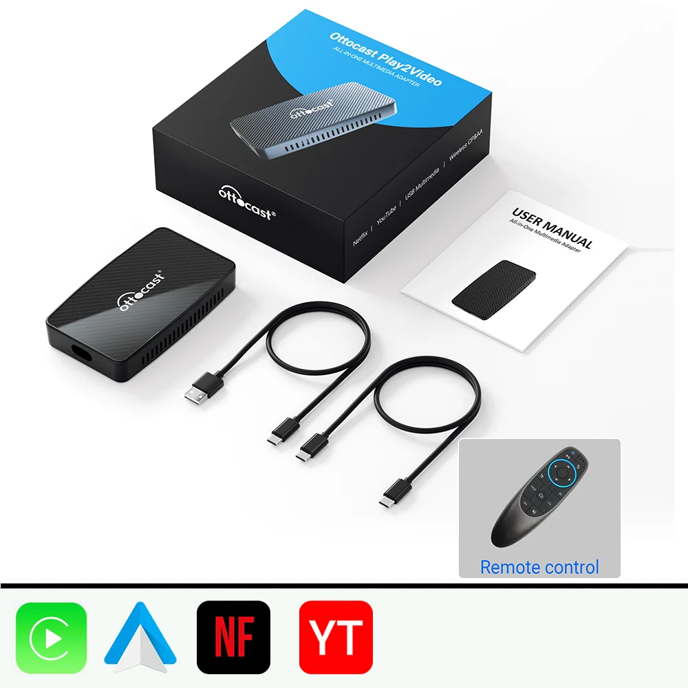 OTTOCAST Play2Video Wireless CarPlay Wireless Android Auto Adapter  