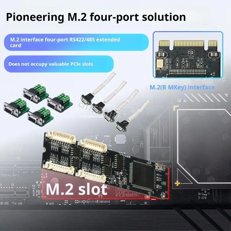 4 포트 RS485 RS422 카드 M.2 B+M 키 산업용 WCH384 변환기 산업 자동화 Q81E를 위한 고속 전송