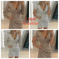 2026 New Autumn Collection Sexy V-Neck Mini Dress Glittering Dressgown Unique Bagging Design Women's Fashion
