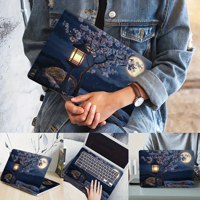 달빛이 비치는 사쿠라 PVC 노트북 케이스, 39x27cm, 고품질 DIY 컷 디자인, 설치 및 제거가 용이합니다. 노트북에 적합