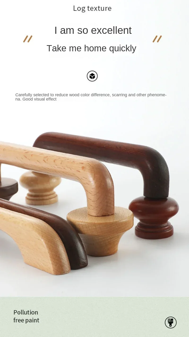 Description Picture 6 of item1PC Natural Solid Wood Cabinet Handle Kitchen Drawer Handles Wardrobe Door Knob Dresser Pulls Furniture Hardware Accessories