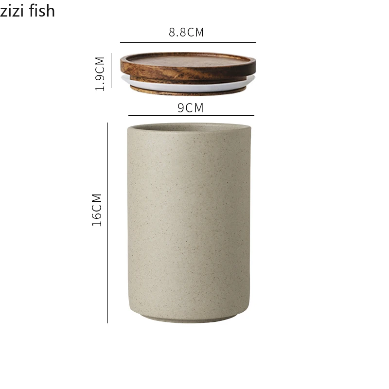 Retro Ceramic Storage Jar Wooden Lid Sealed Can Organizer Box Home Kitchen Food Storage Containers ceramic storage jar