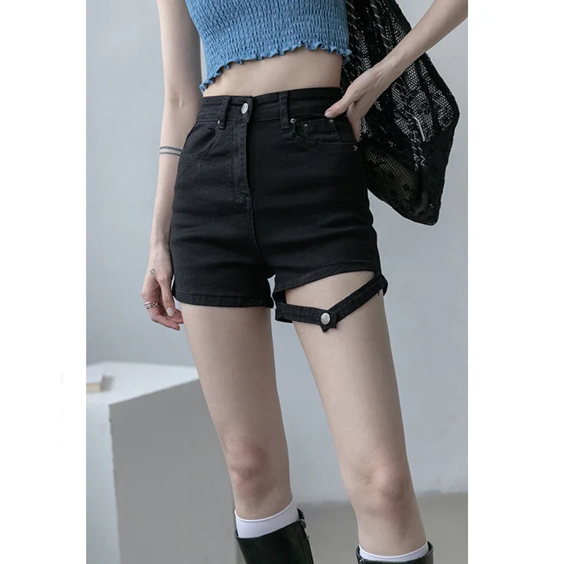 Ruibbit Summer New Arrival Women Vintage Punk Rock Gothic Shorts Sexy hollow out Short Pants Fashion Black Denim shorts
