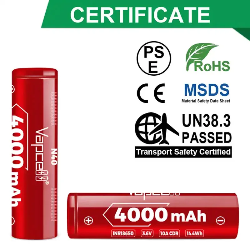 Bateria Li-ion, 4000mAh, N40, INR, 18650, 10A, 3.6V