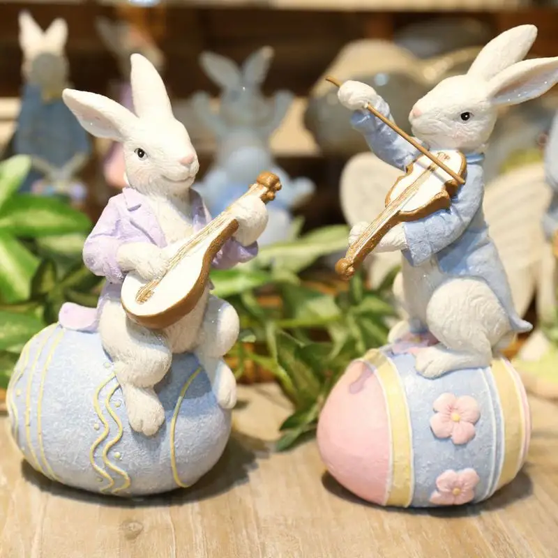 

Resin Rabbit Statue Cute Musician Rabbit Statues with Easter Eggs Musician Bunny Easter Figurine Easter Bunny party Decoration
