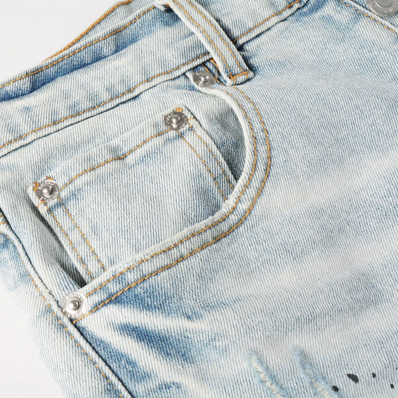 Men Jeans Ripped Jeans Ripped Patchwork Jeans High Street Men's Purples Denim Shorts Vintage Do Old Wash Water Light Color Ripped Jeans Straight Pants Streetwear