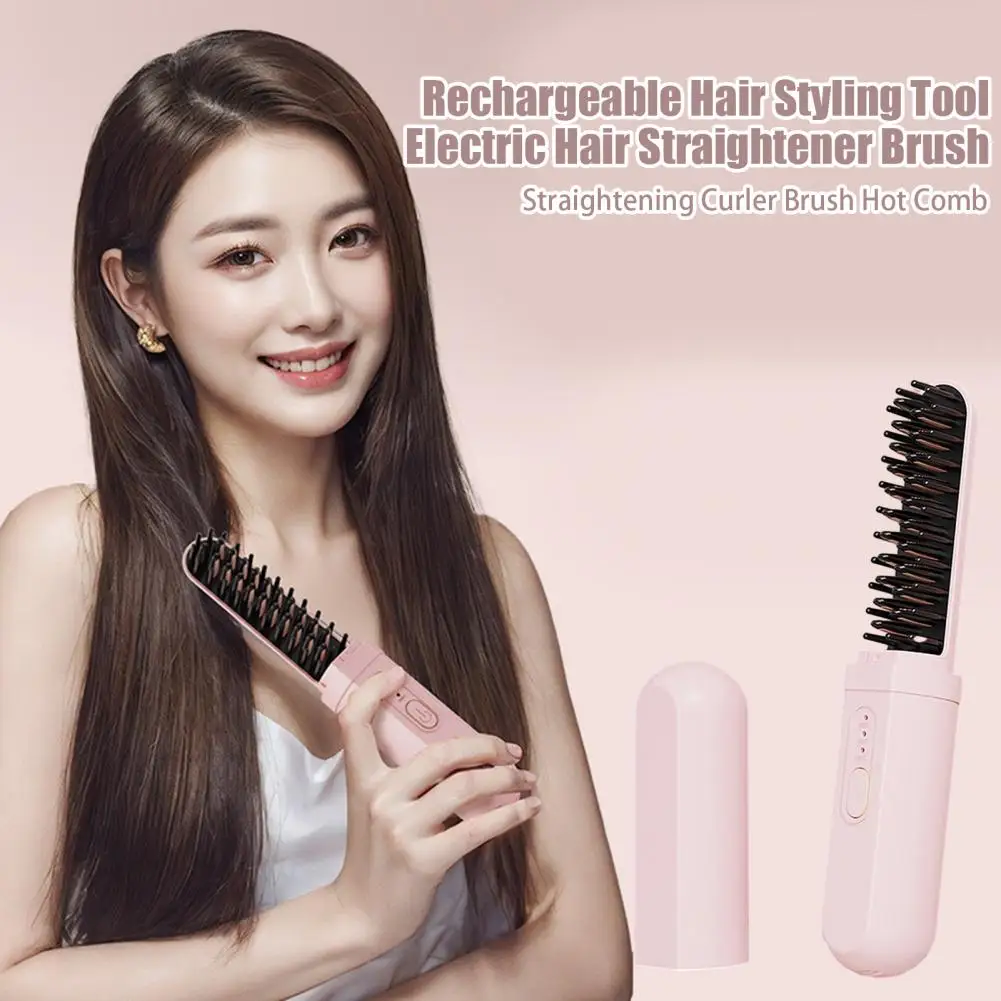 Cordless Hair Straightener Brush for Women Electric Straightening Comb Travel-friendly Hot Comb for Straightening Curling Hair