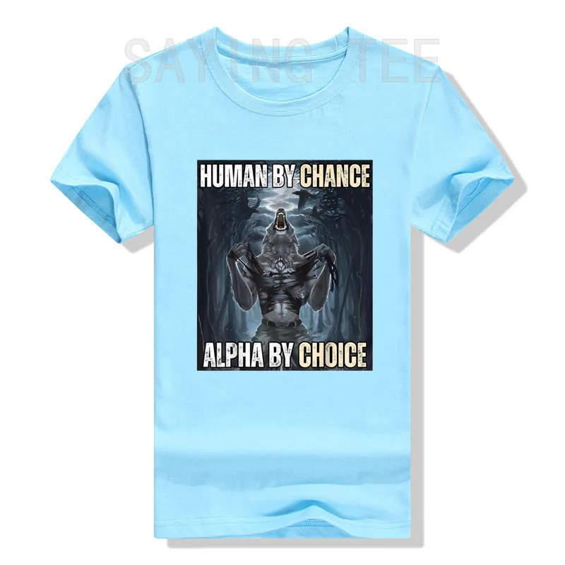 thumbnail image 1 of Camiseta divertida "Human By Chance Alpha By Choice", camisa divertida "Alpha Wolf Meme, abraza tu esencia alfa, ropa divertida de valor, frase, 1 of 5