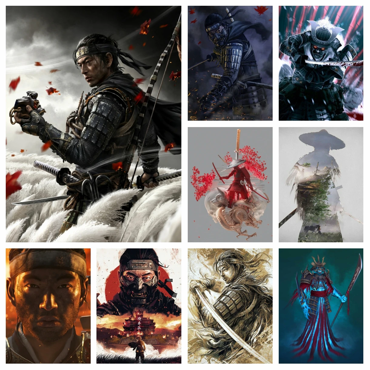 

Full Drill Wall Art Ghost Of Tsushima Game Painting Diamond Embroidery Kit Samurai Cross Stitch Picture Mosaic Living Room Decor