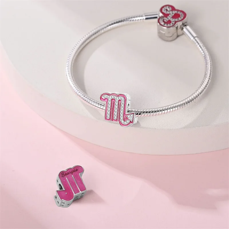 Neue Original 100 % 925 Sterling Silber Zwölf Konstellationen Serie Rosa Charms Perlen Fit Qikaola Armbänder DIY Geburtstag Schmuck – Detail 31