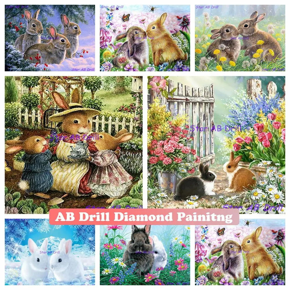 

Animal Rabbit 5d Diy Diamond Painting Cartoon Full AB Drill Mosaic Embroidery Cross Stitch Kit Hand Inlaid Art Home Decor Gift