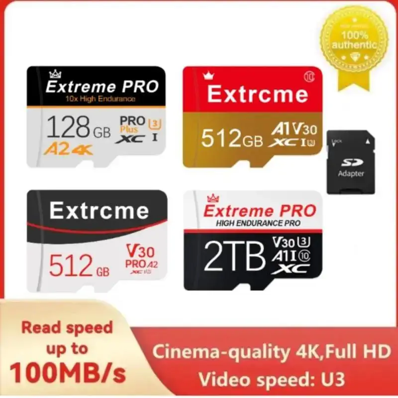 Scheda Di Memoria Flash Originale Da 1Tb Scheda Micro Tf/Sd Scheda Sd Ad Alta Capacità Da 512Gb Scheda Sd Ad Alta Velocità Class10 Per Pc/Smartphone/F