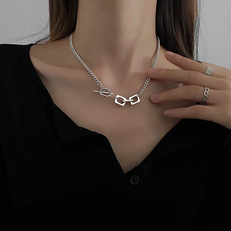 

Neutral Titanium Steel Women's Necklace Ins Fashion Internet Celebrity Stitching Elements Collarbone Chain Jewelry For Girl