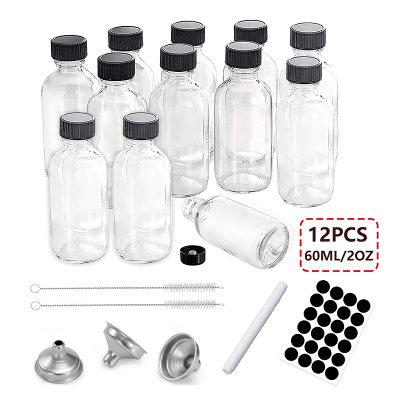 12PCS 60ml Small Glass Bottles With Airtight Lids Clear Sample Boston Bottle/Vials/Containers For Juice Ginger Shots Potion Oils 2