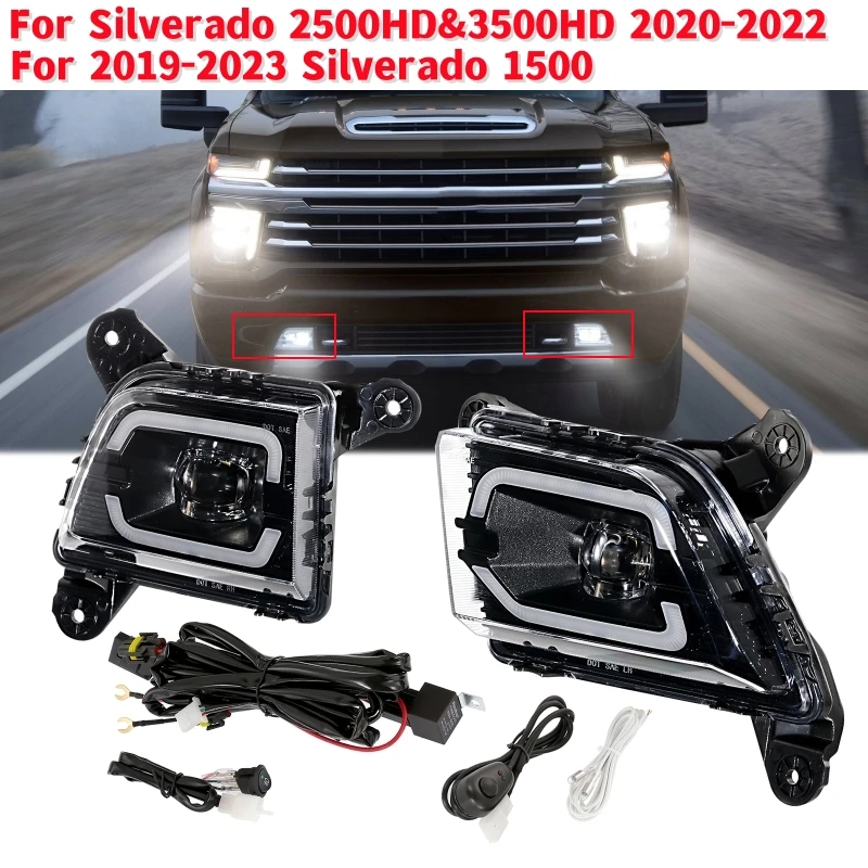 

1 Pair Daytime Lamp LED Fog Lights Car Headlight Fog Driving Light For Chevy Silverado 1500 2019-2021