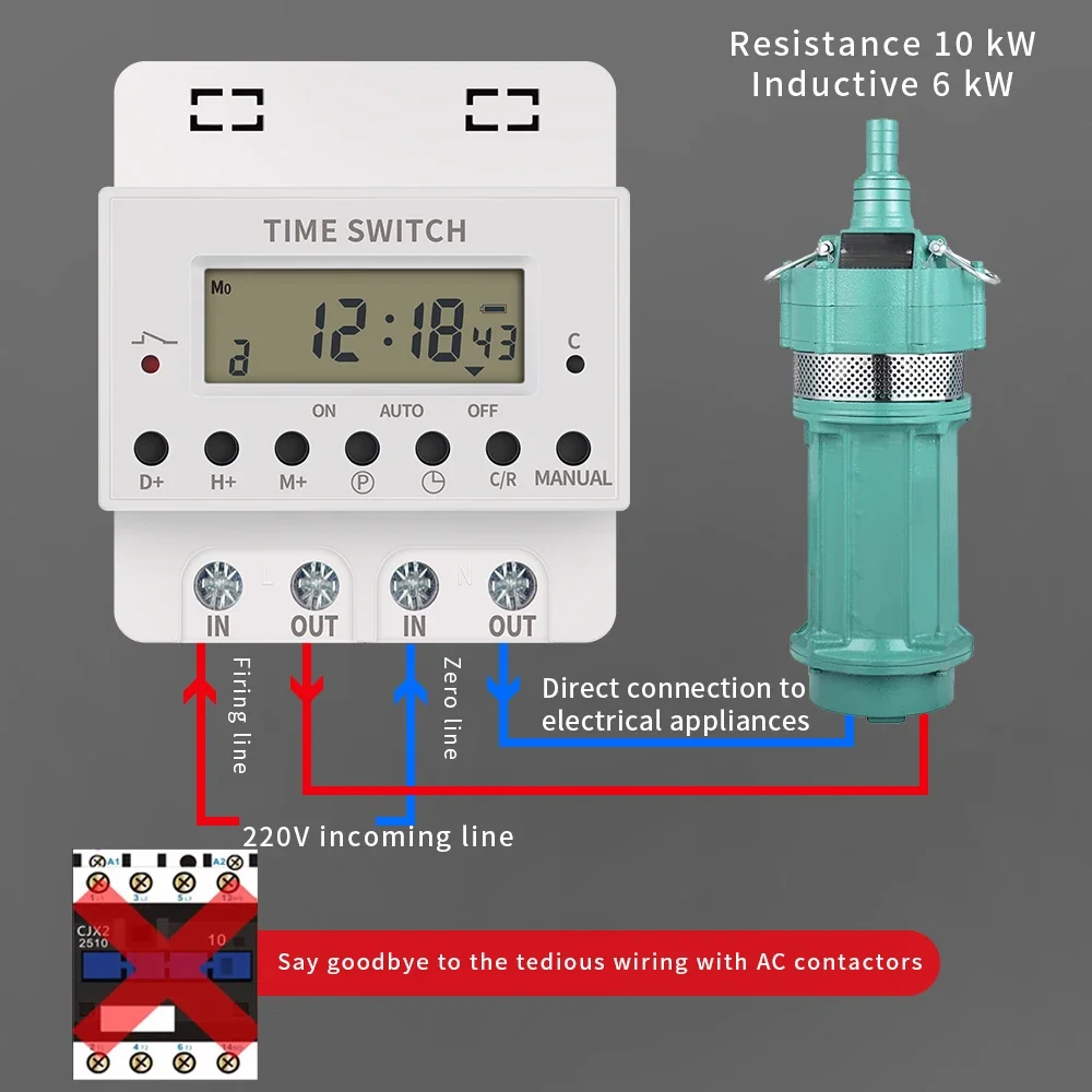 220V 60A Digital Timer Switch Programmable Time Control