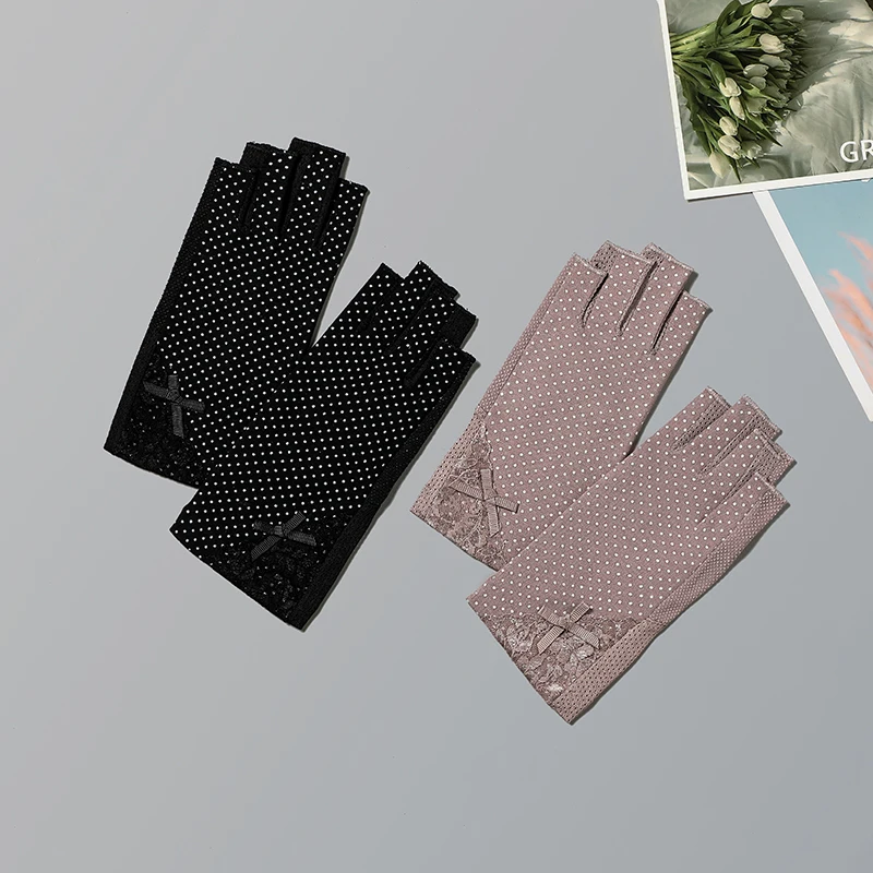 Ladies Summer Thin Fingerless Half-finger Riding Driving Non-slip Touch Screen Anti-ultraviolet Sunscreen Gloves Women