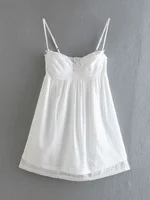 2022 Sexy White Spliced Embroidery Lace Bra Corset style Mini Dress Women Backless Party Skater Short Sling Robe Holiday - Image 5