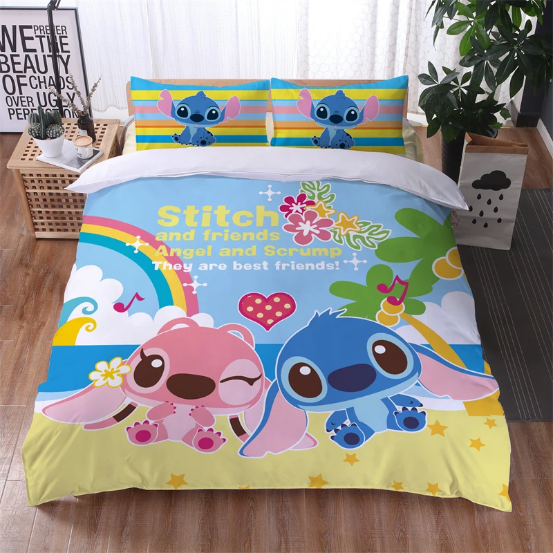 Lilo & Stitch Disney Cartoon Bedding Set Print Duvet Cover Sets Pillowcases Home Textile Children Boys Girls Bed Set Bedclothes 