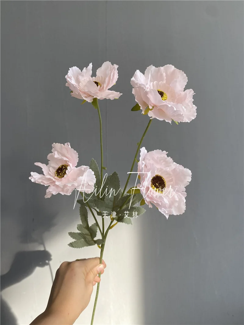 Pink Artificial Rose Mist Grass with Palm Leaves - Wedding Floral Arrangement, Home Decor, and Table Centerpiece