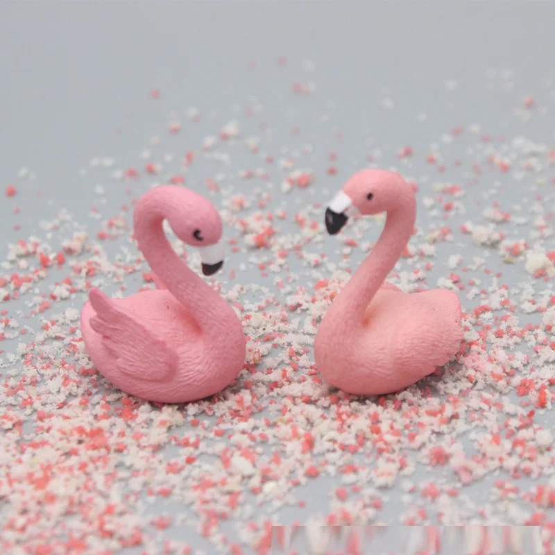 

4 PCS Miniature Landscape Flamingo PVC Creative Flamingo Animal Model Keychain Decoration