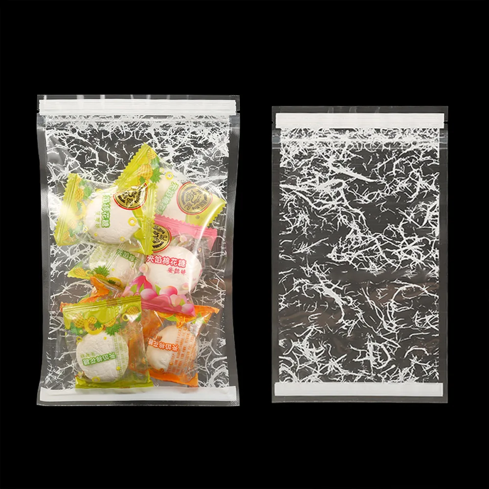 Zipper Closure Bag 100pcs Clear Plastic Pouches with White Fancy