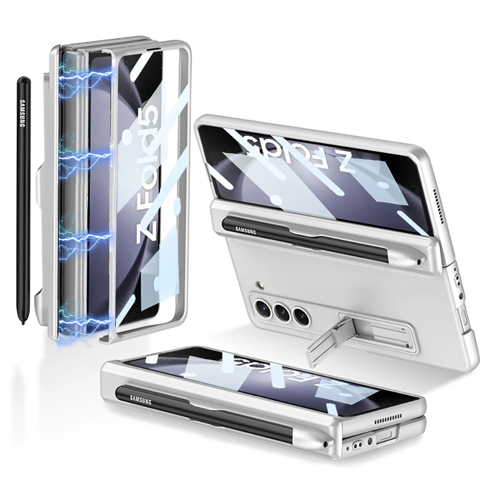 

(С ручкой) противоударный армированный чехол для Samsung Galaxy Z Fold 5 4 3 5G, чехол с магнитными петлями, слотом для ручки, подставкой, чехол для Z Fold3 4 Fold5