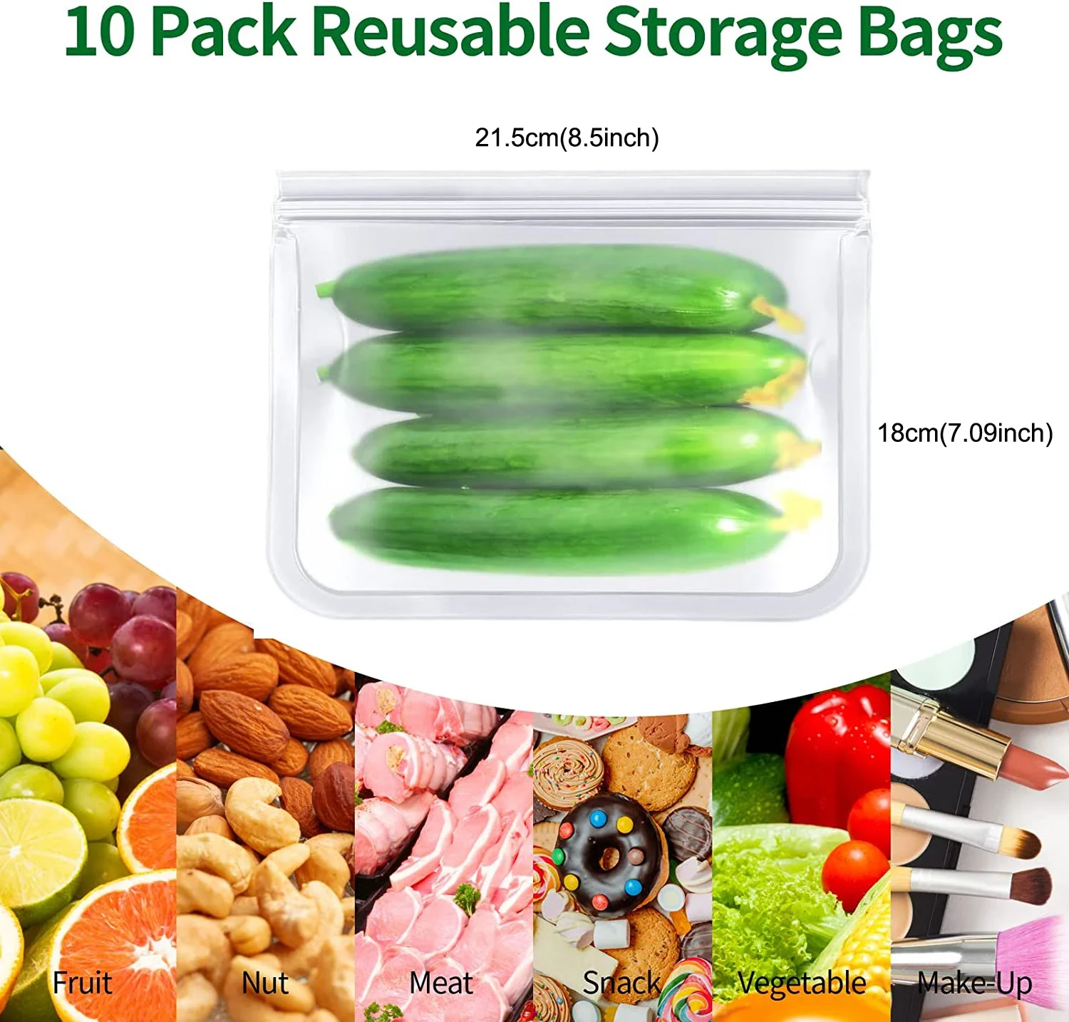 thumbnail image 1 of 10 bolsas reutilizables para almacenar alimentos, bolsas para congelador sin BPA, a prueba de fugas, de silicona y sin plástico, bolsas de viaje para almacenar alimentos, 1 of 5