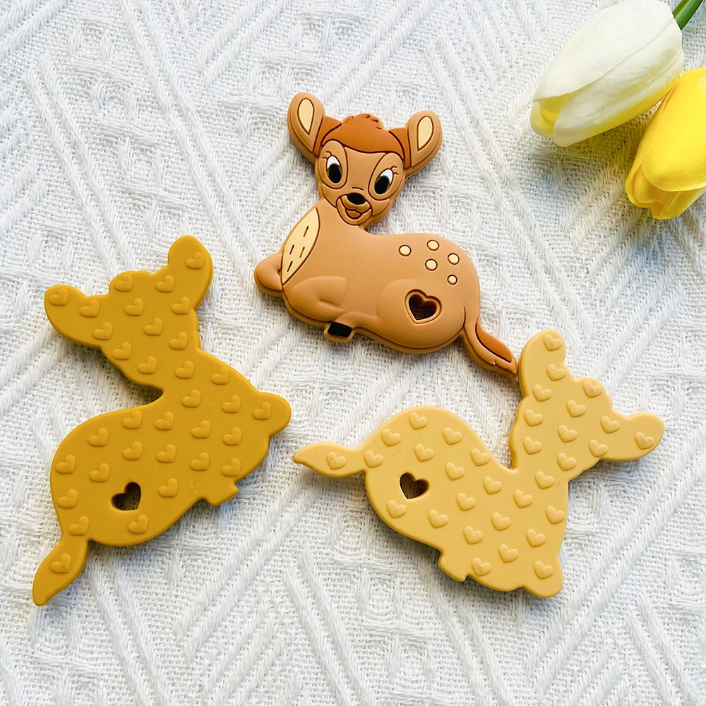 1/3/10pcs Cartoon Animal Deer Silicone Teether Baby Rodent Teeth Care DIY Silicone Bead Nipple Chain Chew Toy