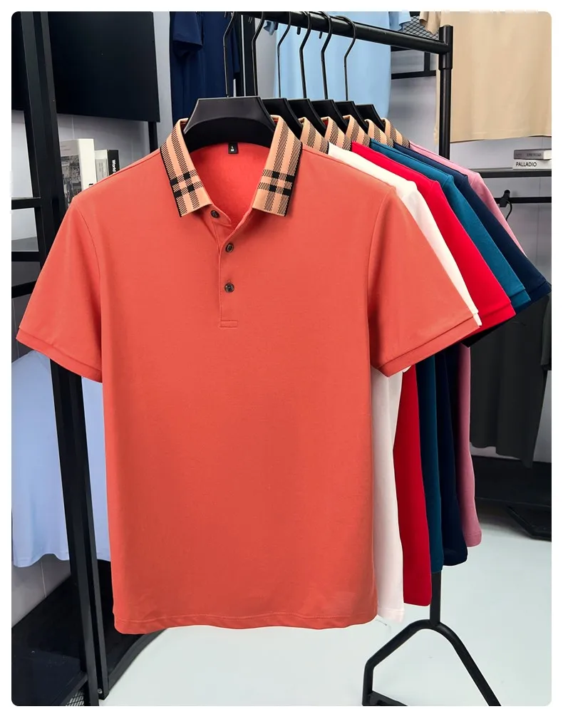 High quality striped lapel short sleeve T-shirt men's summer comfort fashion trend loose casual new breathable luxury polo shirt 15 Sb24dc2c83ffd43c8805cc9a15b8a403e6