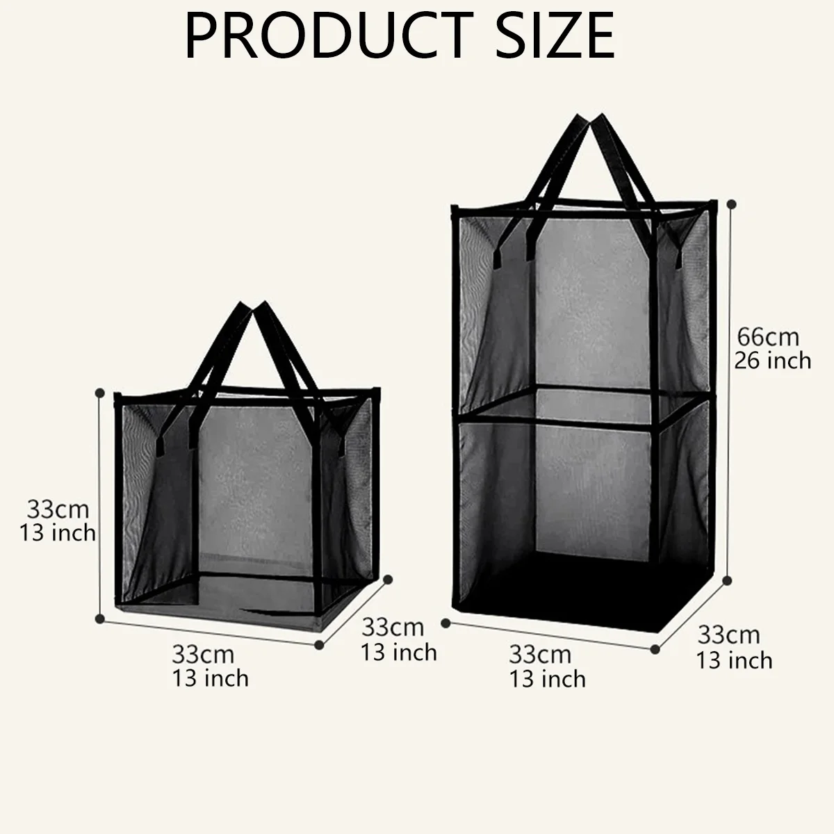 Foldable Laundry Basket with Handles， Double-Layer Mesh Storage Bag for Travel/Dorm & Home Use