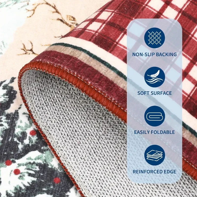 Christmas Themed Living Room Carpet Creative Plaid Reindeer Print Bedroom Rugs Machine Washable Non-slip Soft Plush Sofa Mats 러그