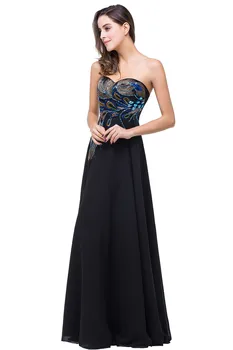 BABYONLINE فساتين سهرة أنيقة باللون الأسود على شكل حرف A من الشيفون والطاووس المطرز على شكل قلب فساتين حفلات رسمية طويلة فيستدو 4