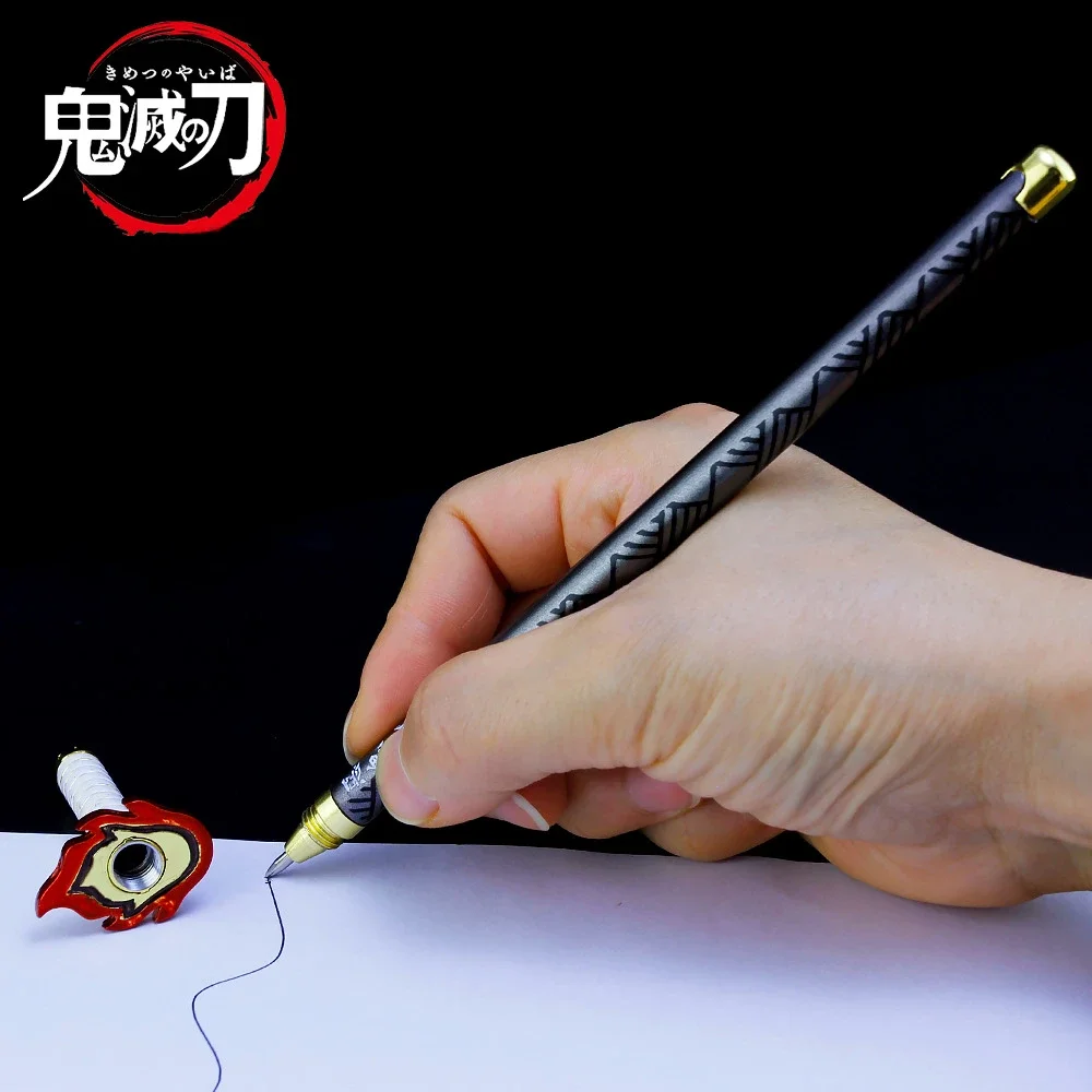 20cm Demon Slayer Sword Rengoku Kyoujurou Carbon Black Pen Alloy Katana Anime Peripheral Weapon Model Stationery Gifts Toys Kids 4