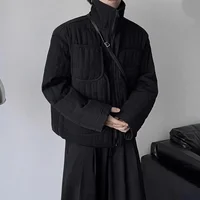 Dark Minimalist Short Cotton Padded Jacket Japanese Winter Men Niche Loose Stand Collar Parkas Yamamoto Light Thin Haughty Coats 2