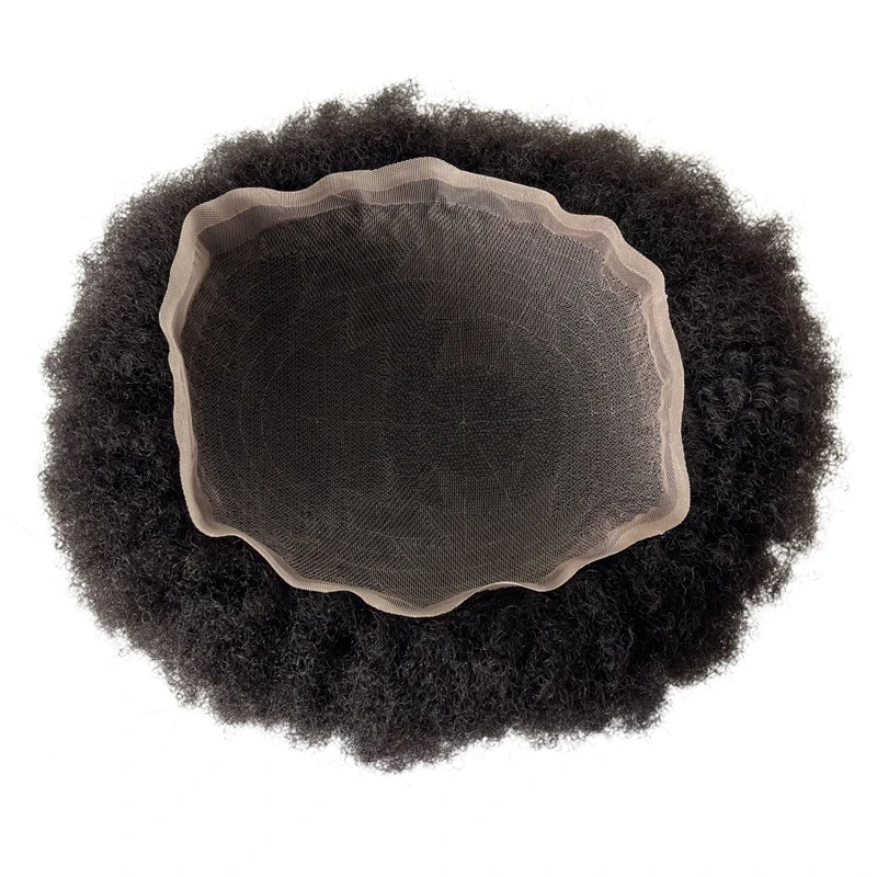 Indian Virgin Human Hair Replacement 6mm Root Afro #1b Black Color 8x10 Toupee Full Lace Unit for Black Men