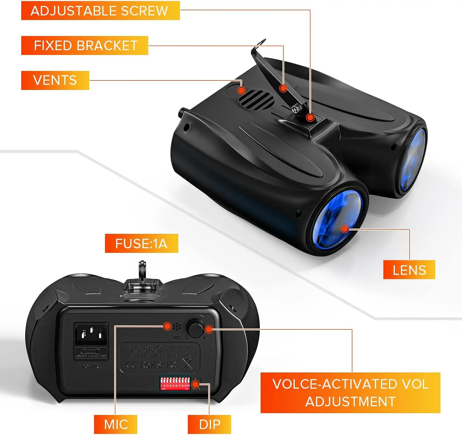 128 LED Gobo Lights Sound Control RGB Birthday Party Wedding Holiday Lights Stage Bar DJ Disco Lights Audience Ambient Lights