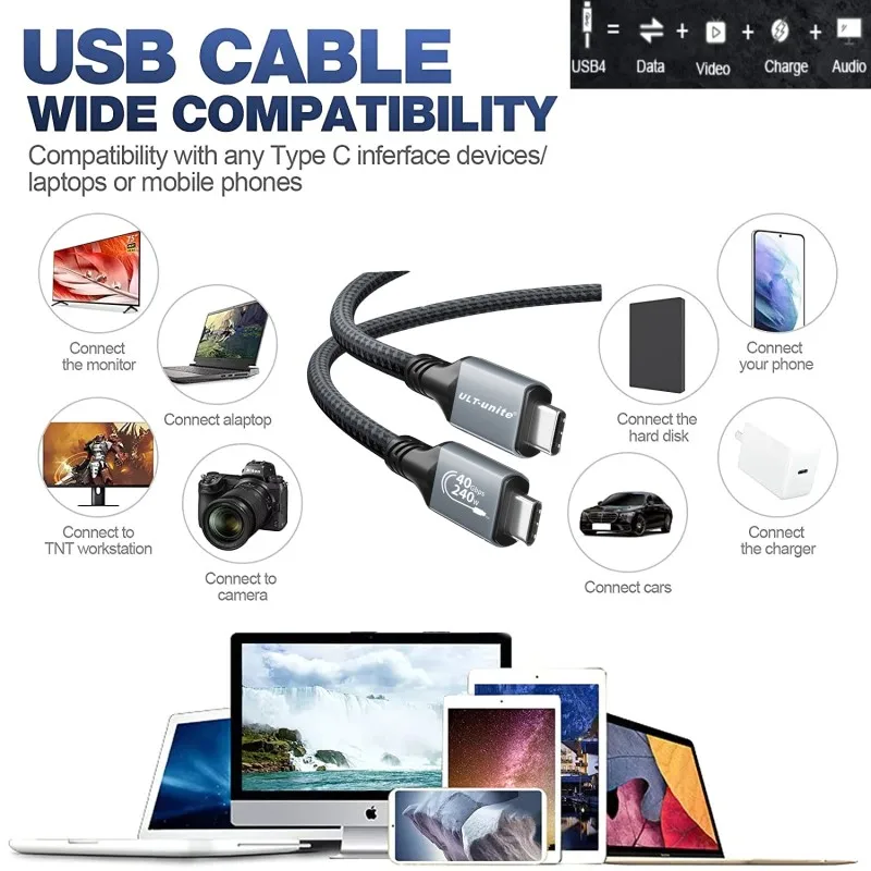 240W USB4 케이블, 썬더볼트 3, 40Gbps USB C 데이터 전송, PD 3.1 140W 240W 충전, 맥북 프로용 8K HDR 비디오 전송과 호환되는 USB C-USB C 케이블.